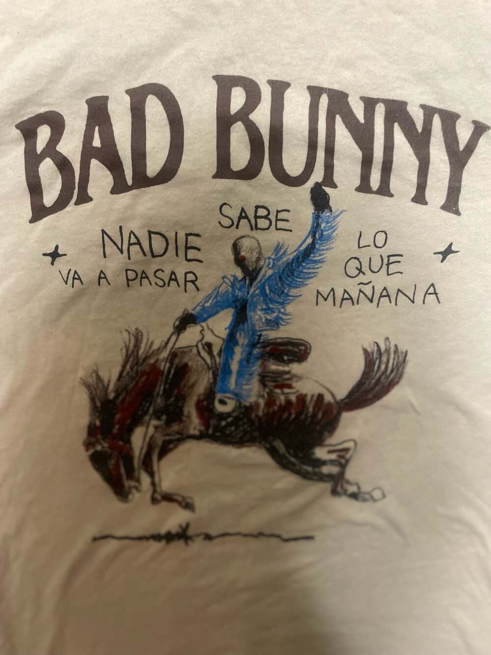 Bad Bunny Most Wanted Tour 2024 Concert Merch T-Shirt Cream Beige Size Medium - Picture 3 of 6